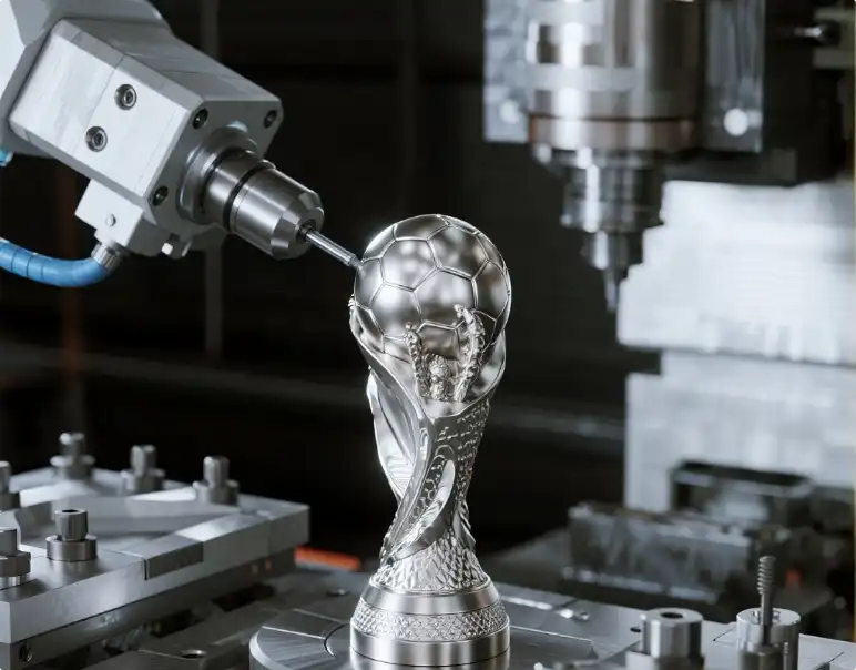 5-axis CNC machine cutting complex metal workpiece with simultaneous multi-axis motion 5-axis CNC machine cutting complex metal workpiece with simultaneous multi-axis motion