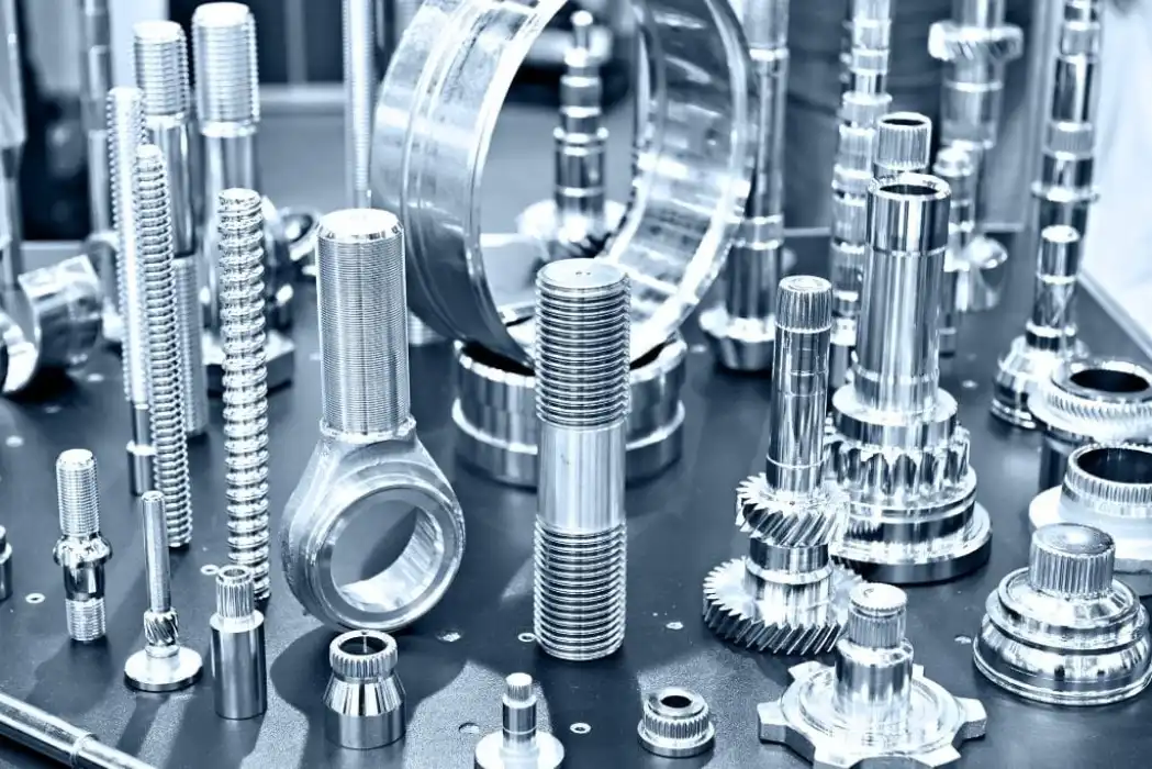 Variety of finished CNC milled metal parts including aluminum, stainless steel and titanium