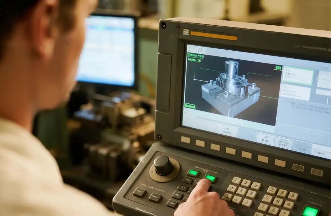 Operator programming CNC milling machine controller panel Operator programming CNC milling machine controller panel