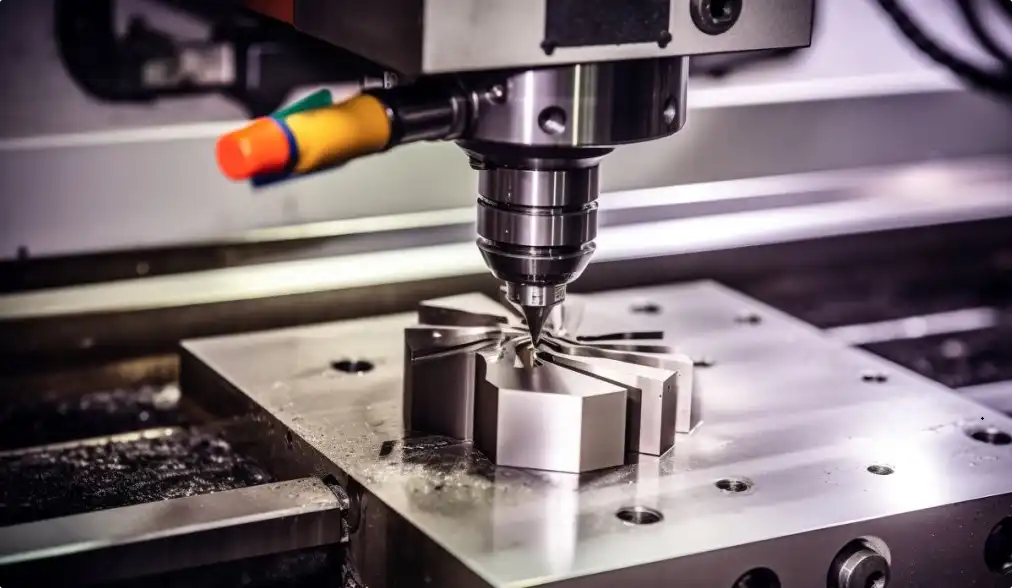 CNC milling workshop with operator machining high tolerance precision mechanical parts