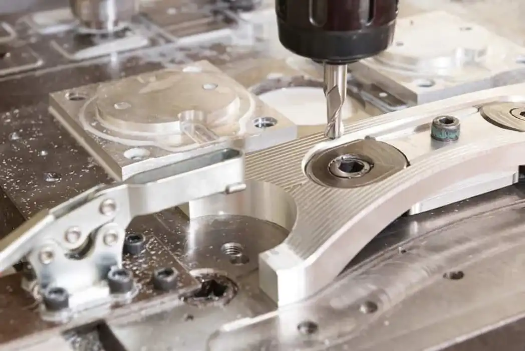 CNC milling machine machining large precision aluminum fixture plate with multiple features
