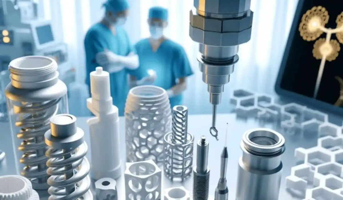 Collection of precision 5-axis machined components including medical implants and aerospace parts