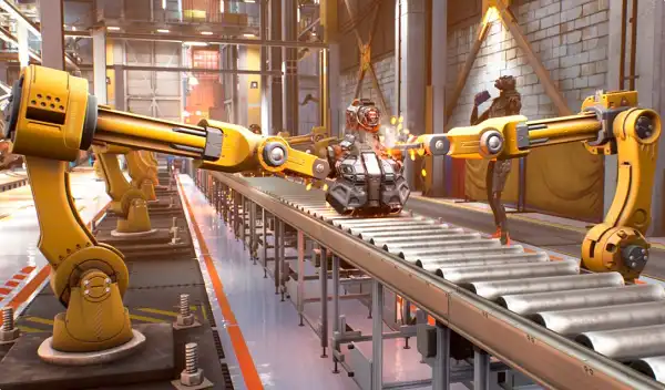 Industrial robotic production line for mass aluminium component manufacturing